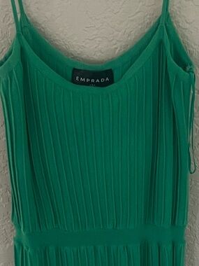 Emprada Green Ribbed Midi Dress with Spaghetti Straps